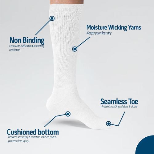 Diamond Star 12 Pairs Diabetic Knee High Socks for Men – Over the Calf Cotton Socks, Non-Binding Comfortable Fit – Men’s Shoe Size 12–14 (12 Pairs White)
