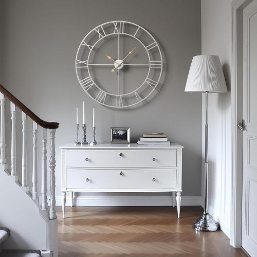 30 Inch Large Wall Clock, Modern Silver Metal Big Decorative Wall Clock Home Decor, Battery-Operated Roman Numeral Analog Metal Round Wall Clocks for Living Room, Bedroom, Office Black