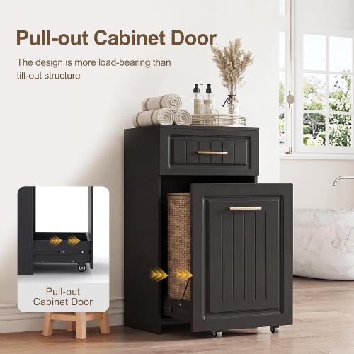 ZIFTY Pull Out Trash Can Cabinet for 13 Gallon Bin, Freestanding Kitchen Trash Bin Cabinet with Hideaway Drawer, Pet Proof Hidden Garbage Recycling Cabinet for Kitchen, Laundry, Living Room, Black