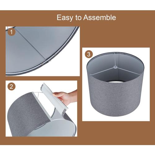 Drum Lampshades Set of 2, Natural Linen Lampshade 13 x 13 x 10 High, Easy Assembly Replacement Fabric Lampshades for Table Lamps Floor Lamps, Gary Color, Spider Fitter