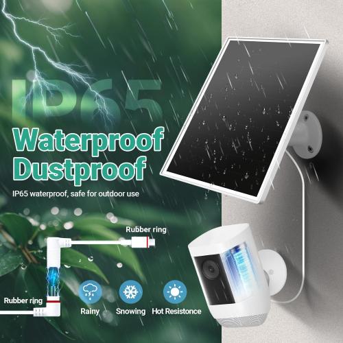 Solar Panel for Ring Camera, 6W Solar Charger with USB-C & Barrel Plug for Ring Stick Up Cam Plus/Pro & Spotlight Cam Battery Series, Waterproof, 16ft Cable, White