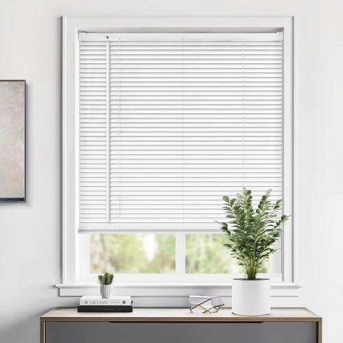 LazBlinds Cordless 1 Vinyl Mini Blinds for Indoor Windows - Light Filtering Horizontal Window Blinds & Shades, 46 W x 64 H, White