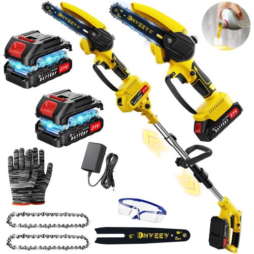 Cordless Pole Saw Electric Tree Trimmer, 2-in-1 Polesaw & Mini Chainsaw with Extension, Includes 2x21V Batteries & Complete Kit for Pruning & Limbing