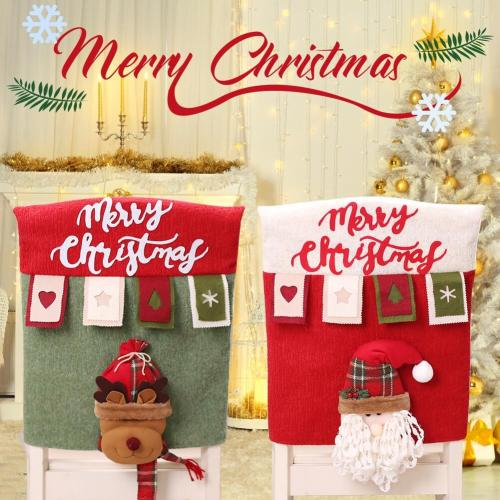 ikasus Dining Chair Back Cover Christmas Santa and Reindeer Protector Holiday Decorations Ornaments for Xmas Indoor Decoration, Party Holiday Festival Restaurant Decor Red#2