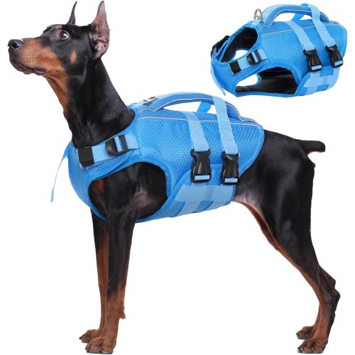 Size L Kuoser Dog Life Jacket High Flotation, Reflective Dogs Life Vest for Swimming Boating, Adjustable Small Medium Large Dog lifejacket, Lightweight Dogs Life Preserver Rescue Handle Spring Summer Pool