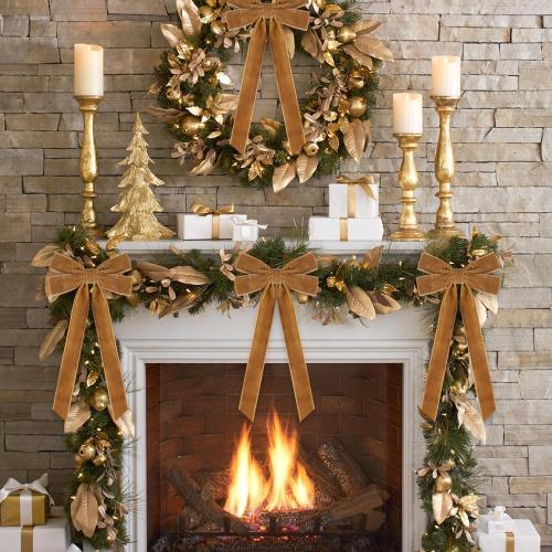 JOICEE 15Pcs Christmas Velvet Bows Ornament, 5 x 12 Inch Wreath Crafts Bows Christmas Tree Ribbon Bows for Xmas Holiday Home Party Garland Indoor Outdoor Decorations(Khaki)