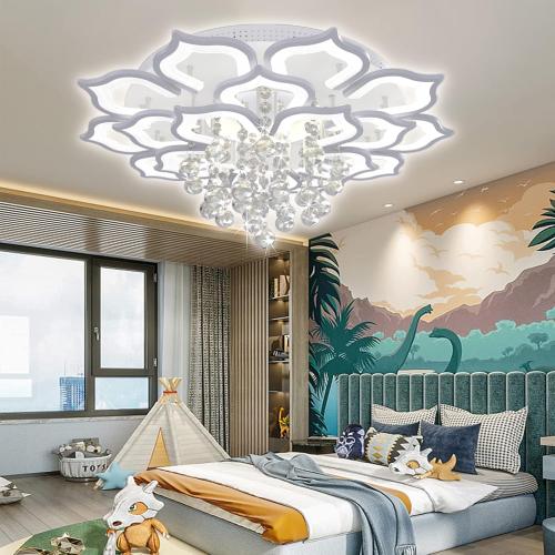 Modern Led Ceiling Light,120w Crystal Petal Flush Mount Chandelier Ceiling Flower Lamp with Remote Control for Living Room,Bedroom,Dining Room,Hall,Etc.10 5 5 Heads……