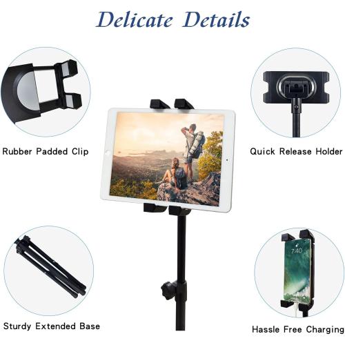Raking Tablet Floor Stand, Height Adjustable Cellphone Floor Stand with 360°Rotating Tripod Mount, Compatible with iPhone iPad Mini/Air/Pro and All 5.5-12.9 Inch Devices