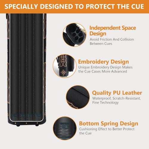 2x4 Hard Pool Cue Case 2B4S Billiard Stick Carrying Cue Case Leatherette Embroidery Design