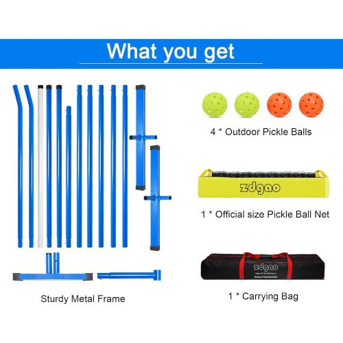 Zdgao Pickleball Net for Driveway with 22FT Regulation Size Pickleball Net, 4 Outdoor Pickleballs and Carry Bag, Weather Resistance Strong Steel Frame