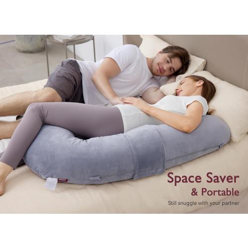 Momcozy Pregnancy Pillow, Original F Shaped Maternity Pillow for Pregnant Women with Adjustable Wedge Pillow, Full Body Support Pregnancy Pillows for Side Sleeping with Velvet Cover, Grey