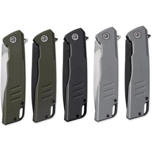 Petrified fish PFB02 Loco Pocket Knife, 3.70 D2 Satin Blade Camping Knife, 5.29oz G10 Handle Flipper Liner lock Folding knife for EDC (Green Satin)