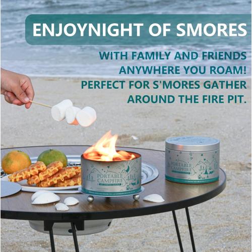 Portable Campfire, Holder and Extinguish Included, Reusable Fire Pit for Camping, Smores, Picnics - Made with Recycled Soy Wax Up to 3-5 Hours Burn Time - Tabletop Fireplace, Emergency Heat - 6 Pack