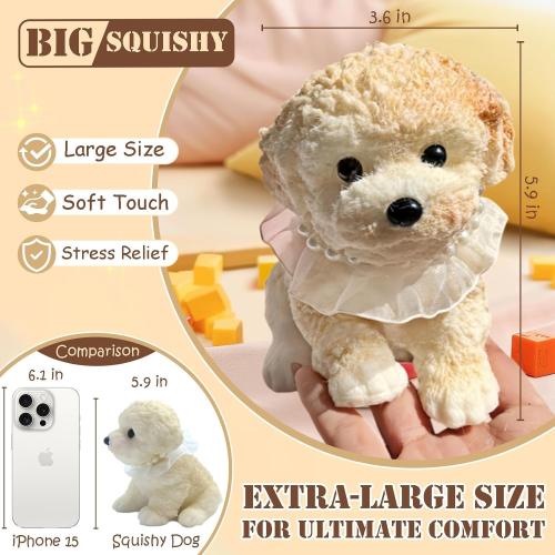 Big Taba Squishy Dog, Handmade Squishy Dog Stress Relief Toy for Adult/Kids, Cute & Soft Teddy Dog Design, Perfect Squeeze Toys Gift for Relaxation and Fun(Cream Color)
