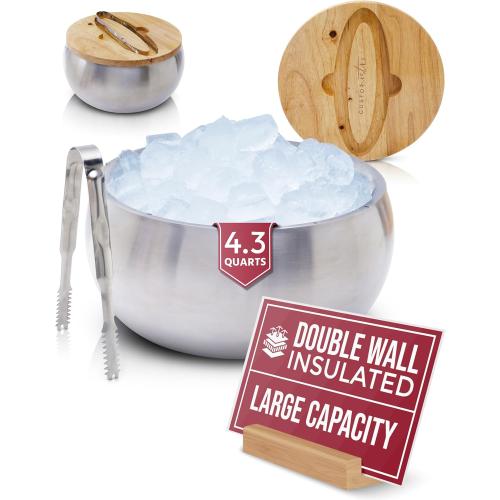 Gusto Nostro 4.1L Insulated Ice Bucket with Lid and Tongs, Double Wall Stainless Steel Ice Bucket Large, BPA Free Ice Bucket for Cocktail Bar, Keeps Champagne, Wine, Beer Chill for Parties