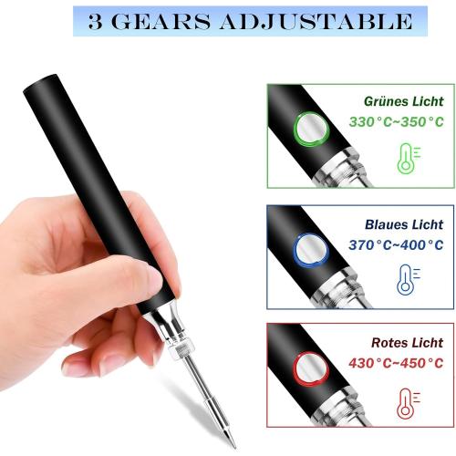 Cordless USB Soldering Iron Kit, 800mAh Battery, 3 Temperature Settings Soldering Iron Tool Kit for Home Appliance Repair, DIY