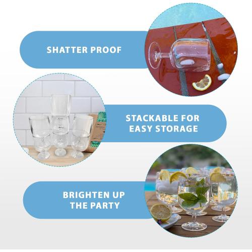 Lily's Home Set of 8 Unbreakable Poolside 12 oz Acrylic Plastic Wine and Water Tumbler Stackable Goblets. Shatterproof Plastic and Ideal for Indoor and Outdoor Use, Reusable. Clear. Made in Taiwan.