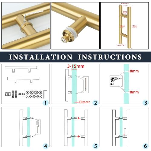 GOLD Alise 16 Shower Door Handle,Sliding Shower Glass Door Pull, Round Back to Back Handle for Shower Doors,SUS304 Stainless Steel Shower Hardware Replacement Parts,Gold Finish,LS7040Y-G
