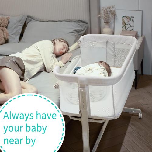 AMKE Baby Bassinets, Bedside Sleeper for Baby,All mesh Baby Crib Portable Bassinets for Safe Co-Sleeping, Safe Adjustable Baby Bed for Baby Infant Newborn Girl Boy (Ivory-White)