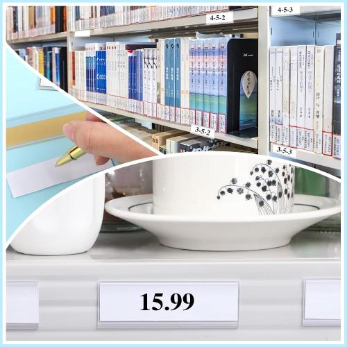 60 Pcs Shelf Labels - 3 x 1 Inch Drawer Labels with 60 Pcs White Paper Tags, Plastic Holders, Clear Adhesive for Storage, Bookshelf, Mailbox