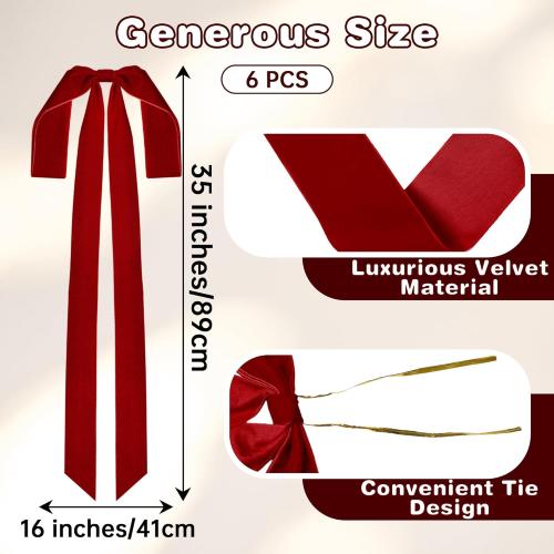 Aneco 6 Pieces Large Burgundy Velvet Christmas Bows 35 x 16 Inch Christmas Swag Bow Pre Tied Fence Staircase Wreath Bows Holiday Tree Topper for Xmas Home Door Outdoor Decorations