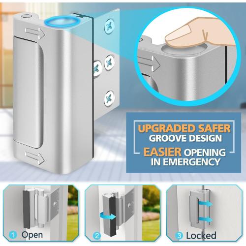 Door Locks for Front Door Kids Safety Home Security Door Reinforcement Lock | Child Proof Door Locks for Inward Swinging Doors, Top Lock Withstands 800 lbs Flip Latch with 8 Screws, Guard Bedroom Patio