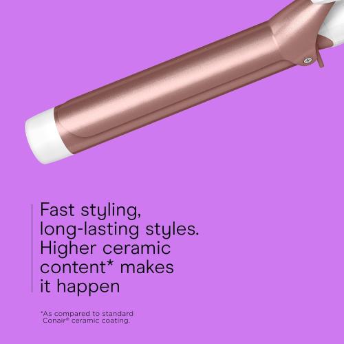 Conair Double Ceramic Curling Iron, 1 1/2 Extra-Long Barrel Hair Curling Iron, 30 Heat Settings, Turbo Heat, Auto Off, Cool Tip, Dual Voltage, Rose Gold