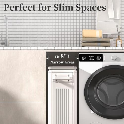 Slim Laundry Hamper with Lid 50L Rolling Basket | For One Person Laundry, Fits Narrow Corners, Behind the Door, with Handle, Lid, Wheels, Stickers for Sorting, 5-Minute Setup