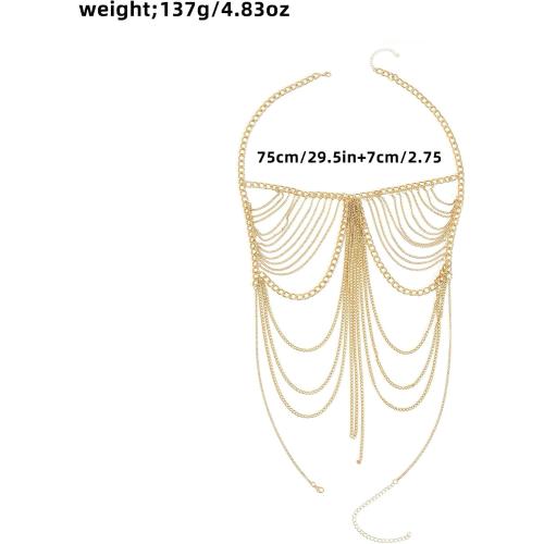 Sexy tassel body chain bra chain gold body jewelry bikini chain beach shoulder chain accessories carnival nightclub party gift (golden-3666)