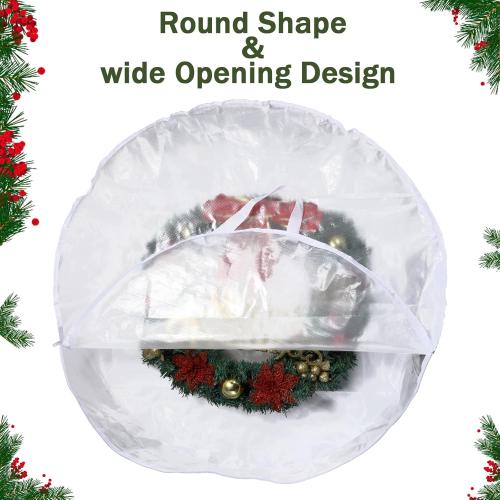 Kokone Pack of 3 Round Wreath Storage Bag, Clear Christamas Wreath Storage Organizer with Handle, 36 Inches Dual Zippered Wreath Bag for Festival Wreath Protector for Decoration, White