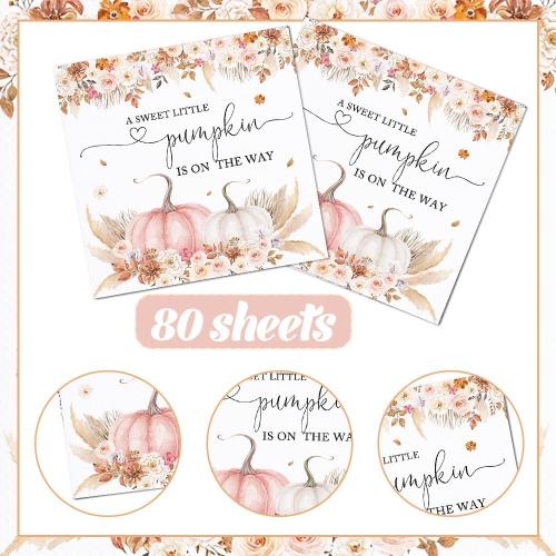 80Pcs Boho Pumpkin Baby Shower Paper Napkins Fall Autumn Thanksgiving Harvest Disposable Napkins Pumpkin Printed Decorative Napkins for Party Supplies Table Decor