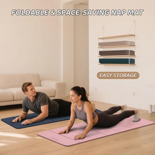 ILILI Foldable Yoga Mat 71 * 24 * 0.3 Inch | Lightweight TPE Non Slip Exercise Mat, Waterproof Portable Fitness Mat for Home Gym, Pilates, Stretching & Daily Workouts