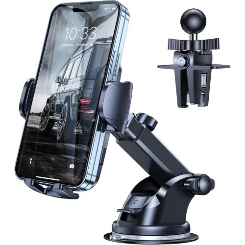 Phone Mount for Car [Military-Grade Super Suction] Universal Hands-Free Phone Holder for Dashboard Windshield Air Vent for iPhone 17/16 Pro Max Air Plus Samsung All Phones