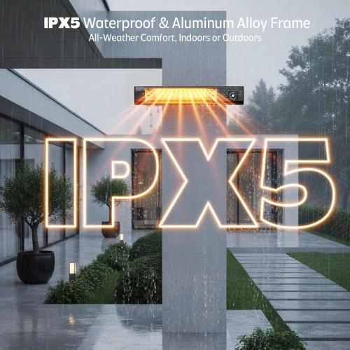 Wall-Mounted Electric Patio Heater, 34 1500W Infrared Heater With Motion Sensor, IPX5 Waterproof, 9 Heat Level & 9H Timer, Indoor & Outdoor Heaters for Patio, Backyard, Garage, and Decks