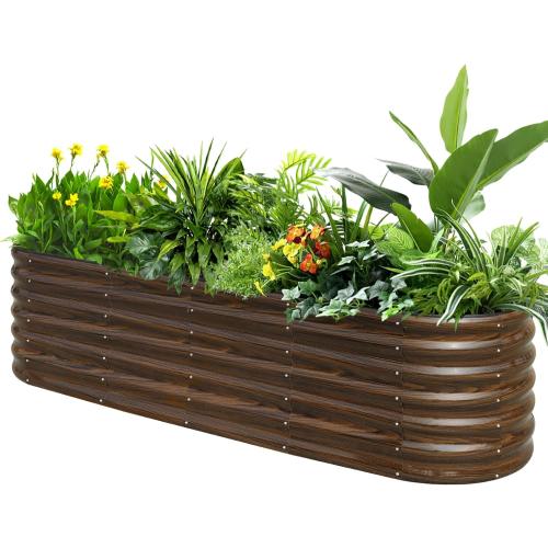 SnugNiture 8x2x2ft Raised Garden Bed Kit, 24 Tall Outdoor Metal Raised Planter Box for Planting Plants Vegetables Flowers Fruits, Brown