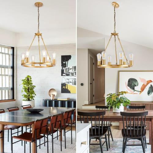 6 Lights 18.1 Gold Wagon Wheel Chandelier,