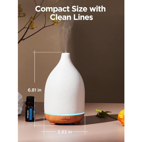 White InnoGear Oil Diffuser, 150ML Ceramic Diffuser for Essential Oils Handcrafted Aromatherapy Diffuser Ultrasonic Cool Mist Humidifier with 2 Mist Modes Waterless Auto Off for Room Office, White