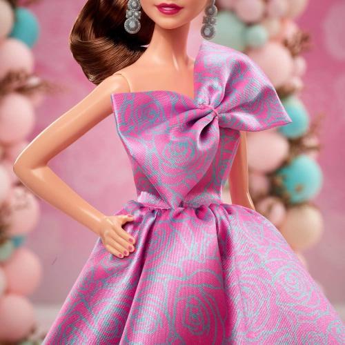 Barbie Signature Birthday Wishes Doll, Collectible Fashion Doll in Satiny, Pink Dress with Wavy Brown Hair and Giftable Packaging