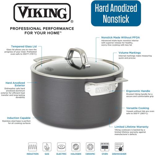 Viking Non Stick Frying Pans, 2 Piece Hard Anodized Kitchen Cookware, 10 and 12 Inch, Gray