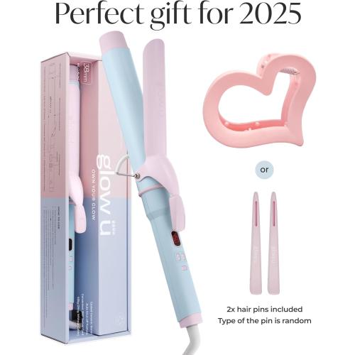 Blue and Pink 1 1/2 inch Extra Curling Iron Long Hair - 10 Temperature Modes Fast and Easy Styling - 7.3 Ceramic Barrel Hair Wand for All Types Blowout, Beach Waves, Bouncy Curls - Cotton Candy
