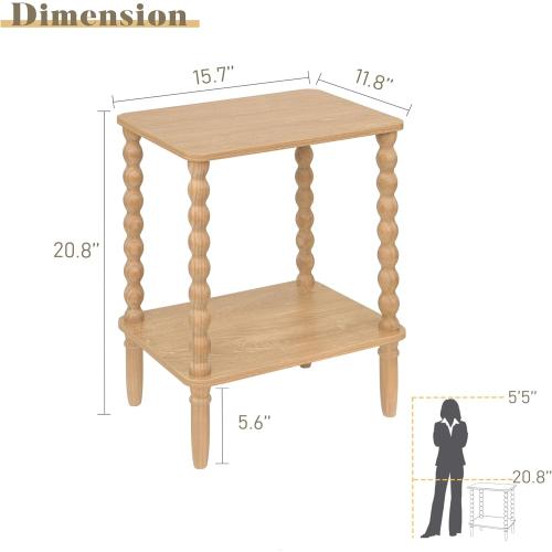 Small End Table, Couch Side Table with 2-Tier Storage Shelf, Wood Coffee Table for Bedroom, Living Room, Small Spaces (Rustic Walnut)