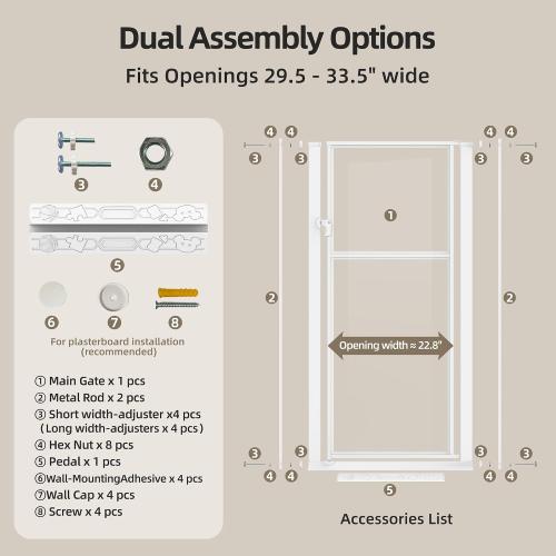 56 Extra Tall Pet Gate for Cats, 29.5-33.5 Wide Pressure Mount Clear Acrylic Tall Dog Gate Safety Barrier, No Drilling Gate Indoor for Doorways Hallway, White