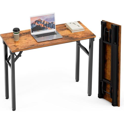 Dark Brown and Black TEMI Small Computer Desk Folding Table - 35.8 Foldable Office Desk, No Assembly, Perfect for Small Spaces in Bedroom, Dorm, or Apartment, Portable Mini Desk or Study Table with Compact Design, Dark Brown