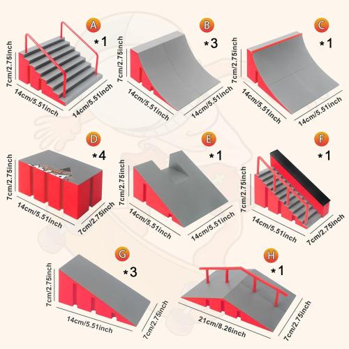 Finger Skateboard Park Kits,14-in-1 Bigger Finger Skateboard Ramp Set with 14 Ramps,8 Fingerboards,1 Finger Bike, Skate Park Kit,Fingerboard Skatepark Half Pipe Toys Gifts for Ages 3