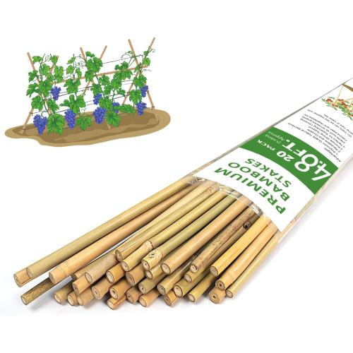 Plant Stakes,4.8FT Longer Sturdy Natural Bamboo Garden Stakes,GAGINANG 20Pcs Bamboo Sticks Trellis Support for Tomato, Vegetables Beans Trees Climbing Plants