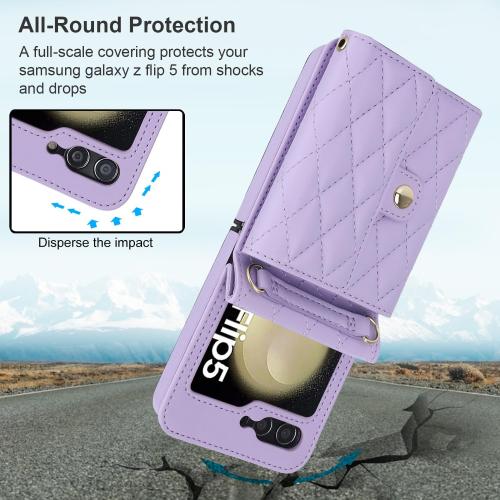 PURPLE SAMSUNG GALXY FLIP WALLET CASE KIHUWEY for Crossbody Purse with Credit Card Slot Holder RFID Blocking PU Leather Adjustable Lanyard Detachable Strap Wrist for Women (Purple)