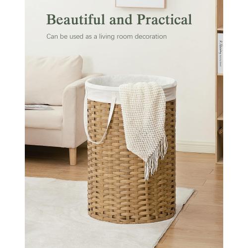 SETVSON 34.3 Gal (130 L) Large Laundry Hamper Laundry Basket Round Handwoven Wicker Laundry Baskets Rattan Laundry Basket with Removable Bag Handles 2 Mesh Bags for Living Room Bedroom Natural(No Lid)