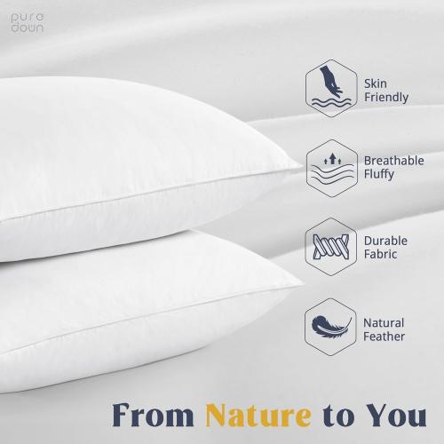 Goose Feathers and Down White Pillows Bed Sleeping Hotel Collection Pillows Set of 2 Queen Size