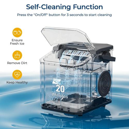 Countertop Ice Maker Machine with Handle, 9 Ice Cubes in 6 Mins, 26.5Lbs/24H, 2 Sizes of Bullet Ice, Auto-Cleaning Portable Ice Machine for Home Kitchen Party RV Camping, Stainless Steel Silver