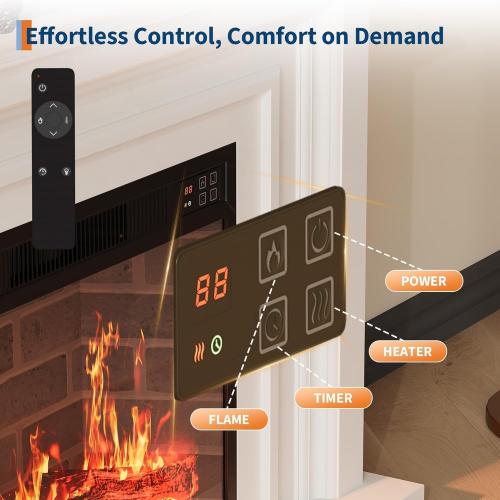 23 Ultra-Thin Electric Fireplace Insert Rear Projection Flame Fireplace Heater 1500W 3 Color Flames & Brightness Levels with Remote Control & Timer 60-84℉, Heats 400 Sq Ft